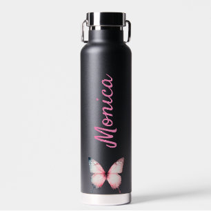 Bouteille D'eau Black nom personnalisé papillon cadeau d'anniversa