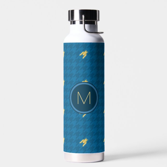 Bouteille D'eau Bleu avec pied de fond d'accentuation or (Gauche)