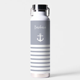 Bouteille D'eau Bleu Dusty et Blancs Nautique Personnalisé