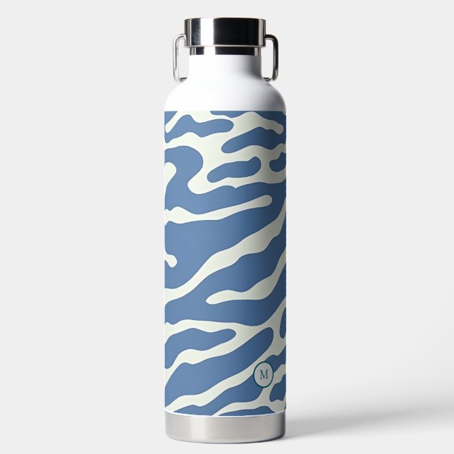 Bouteille D'eau Bleu et crème Moderne Abstrait Wavy Lines Motif (Avant)