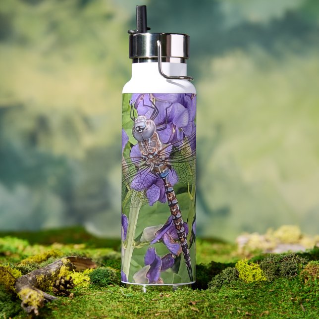 Bouteille D'eau Bleu-Eyed Denton sur les fleurs violettes (Couvercle)