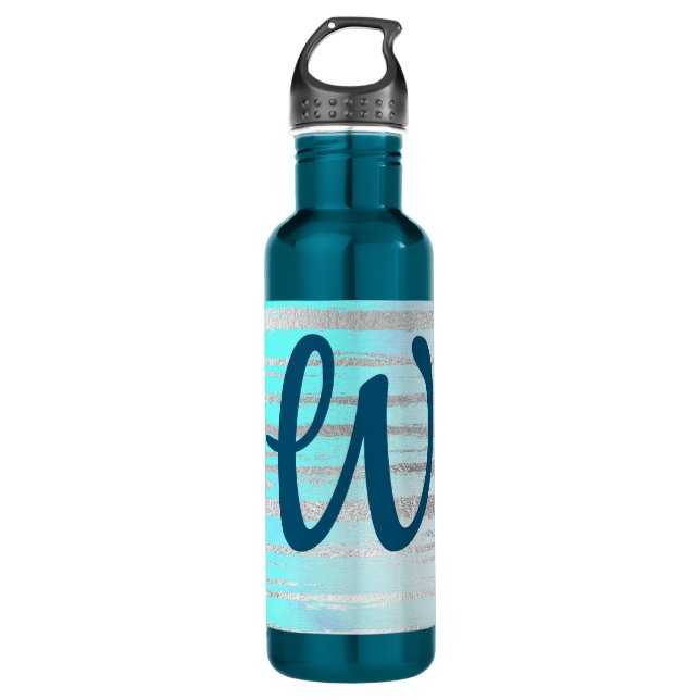 Bouteille D'eau Bleu merveilleux et argent avec Monogramme (Devant)