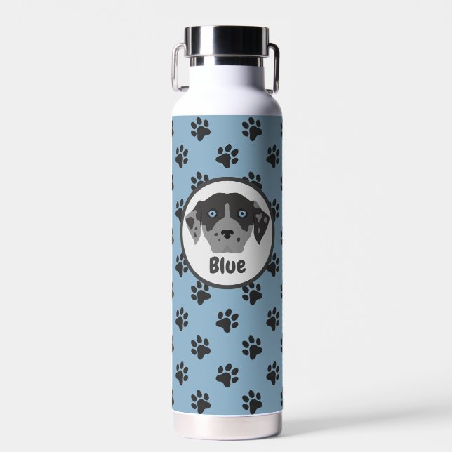 Bouteille D'eau Bleu mignon, empreinte de patte noir acier inoxyda (Avant)