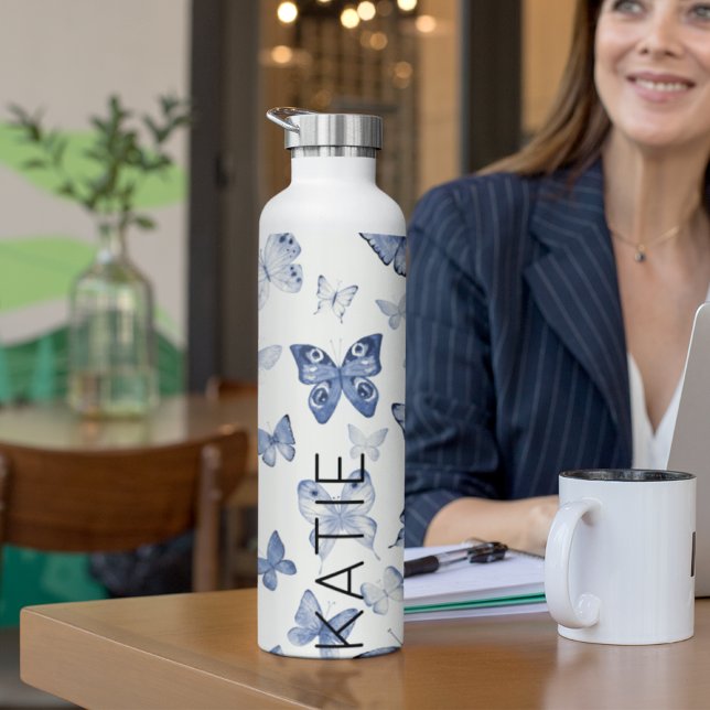Bouteille D'eau Bleu Papillon Cadeau Pour Mère Et Ami Personnalisé (Créateur téléchargé)