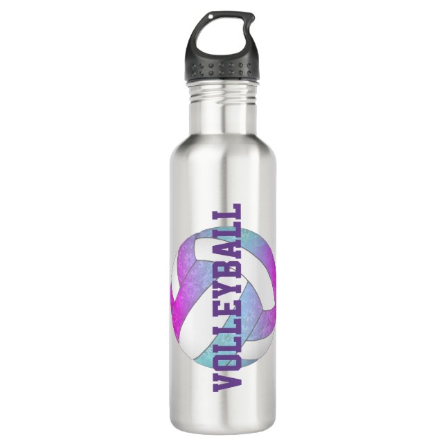 Bouteille D'eau bleu rose violet artsy filles volleyball (Devant)