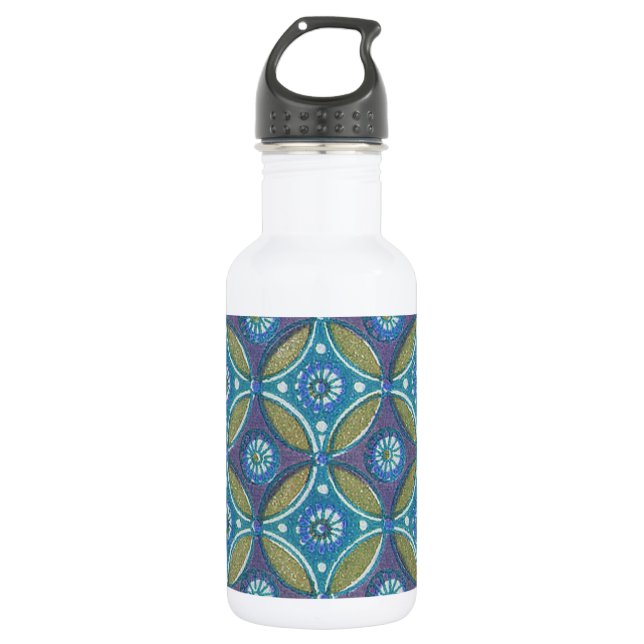 Bouteille D'eau Bleu vert Rustique Boho Motif circulaire géométriq (Devant)