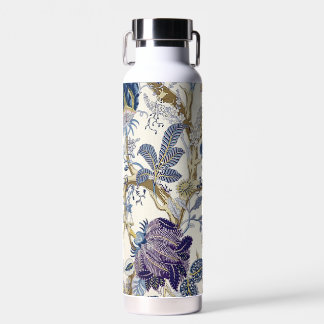 Bouteille d'eau bleue blanche florale