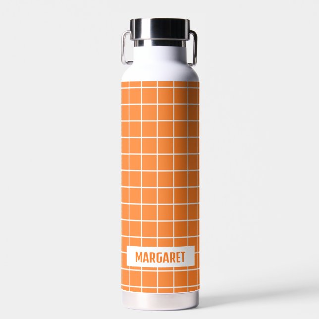 Bouteille D'eau Blocs de carreaux orange et blanc personnalisés (Avant)