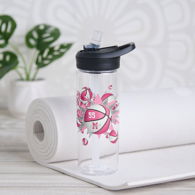 Bouteille D'eau blowout rose blanc de basketball féminin (Yoga)