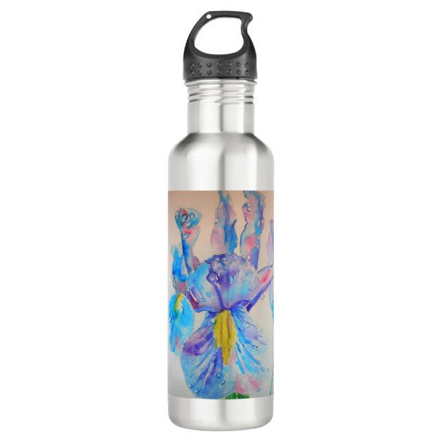 Bouteille D'eau Blue Iris Art floral Aquarelle Design (Devant)