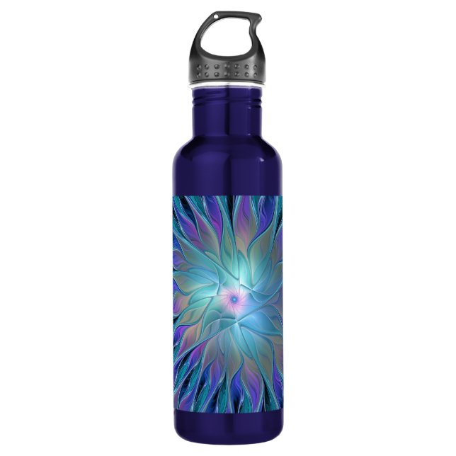 Bouteille D'eau Blue Purple Flower Dream Abstrait Fractal Art (Devant)