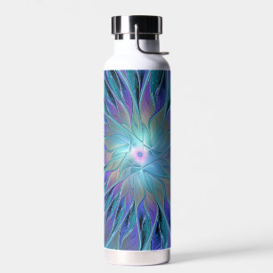 Bouteille D'eau Blue Purple Flower Dream Abstrait Fractal Art