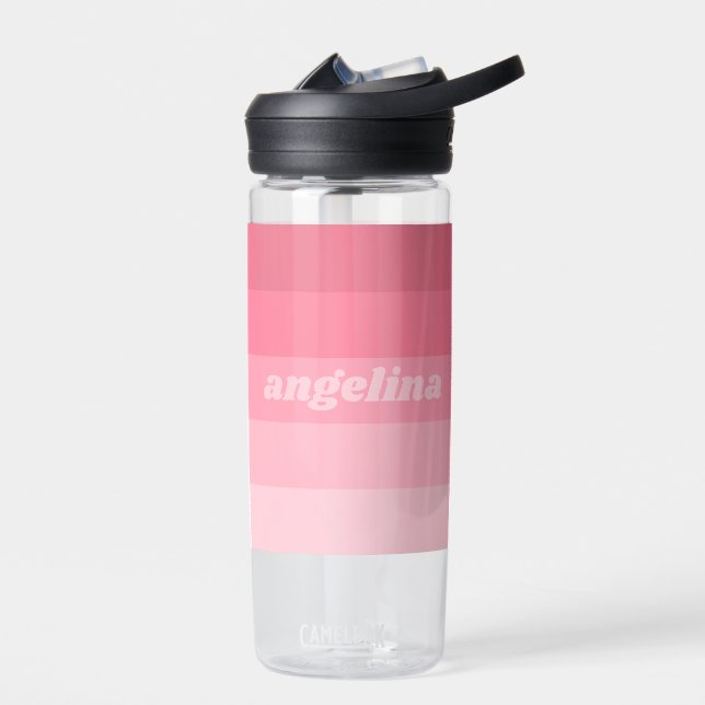 Bouteille D'eau Blush Pink Mod Retro Stried Motif Nom personnalisé (Gauche)
