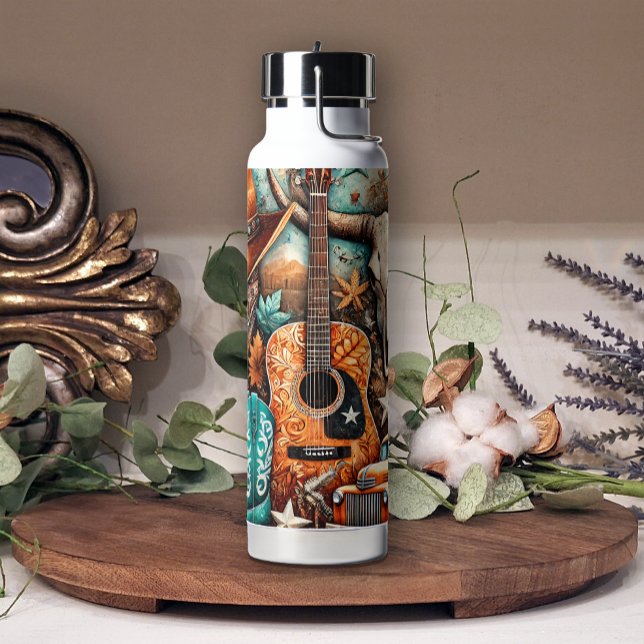 Bouteille D'eau Boho Country Western Guitare Cowgirl (Créateur téléchargé)