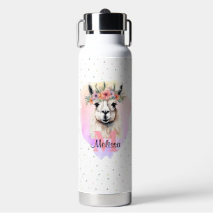 Bouteille D'eau Boho Floral Fleur sauvage Llama Joli animal rose