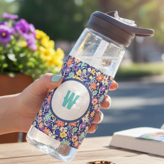 Bouteille D'eau Boho Floral Initiale – Cadeau de monogramme pour e