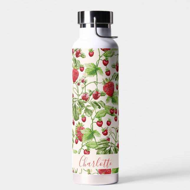 Bouteille D'eau Boho Fraise Fleurs Personnalisé Nom (Gauche)
