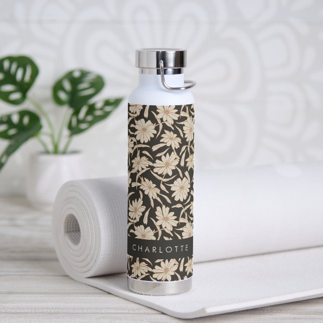 Bouteille D'eau Boho Moderne Botanique Noir Ivoire Personnalisé (Yoga)