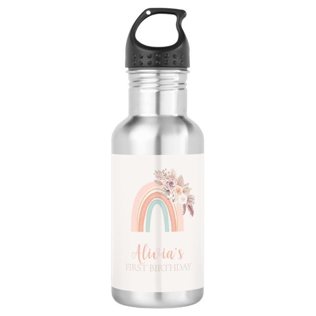 Bouteille D'eau Boho Rainbow Watercolor Premier anniversaire (Devant)