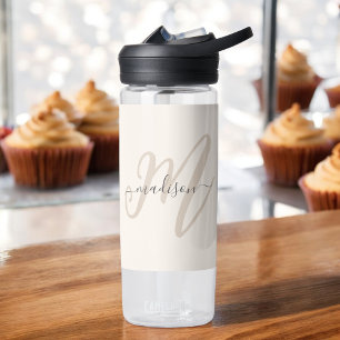 Bouteille D'eau Boho Stylish Script Monogramme et nom en beige