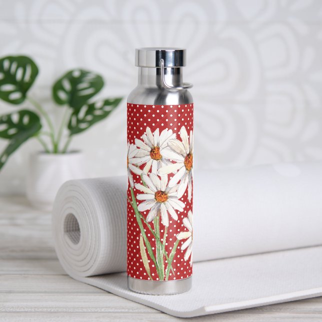Bouteille D'eau Bouquet Aquarelle Daisy Sur Les Pois Caillés (Yoga)