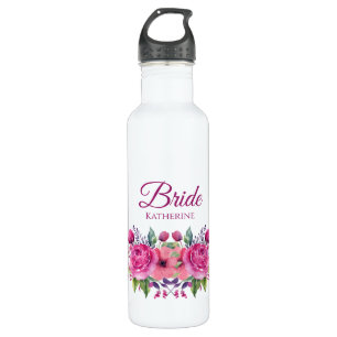 Bouteille D'eau Bouquet-Bride-Fleur rose Aquarelle