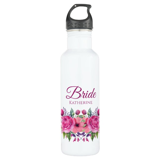 Bouteille D'eau Bouquet-Bride-Fleur rose Aquarelle (Devant)
