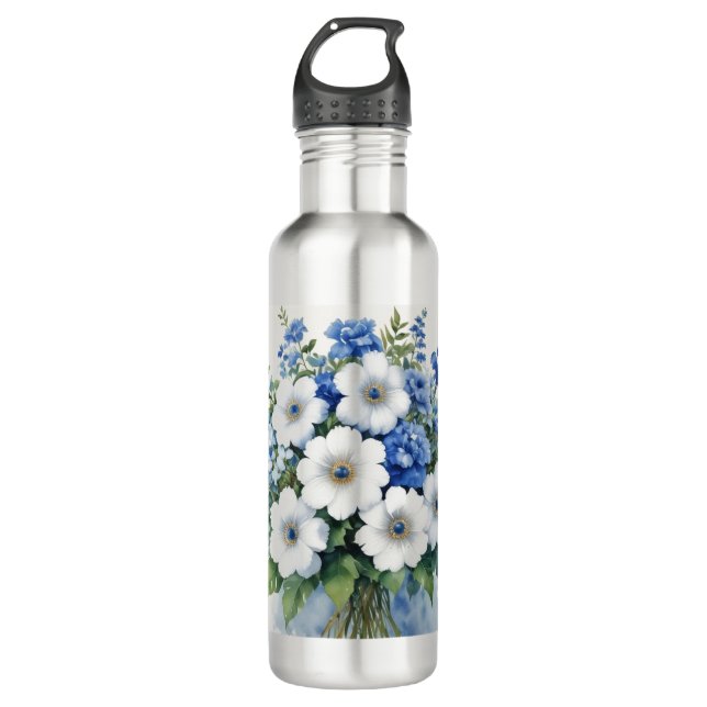 Bouteille D'eau Bouquet de fleurs Elégante aquarelle (Devant)
