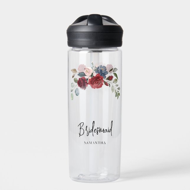 Bouteille D'eau Bourgogne Mariage Floral Bridesmaid Personnalisé (Extérieur)