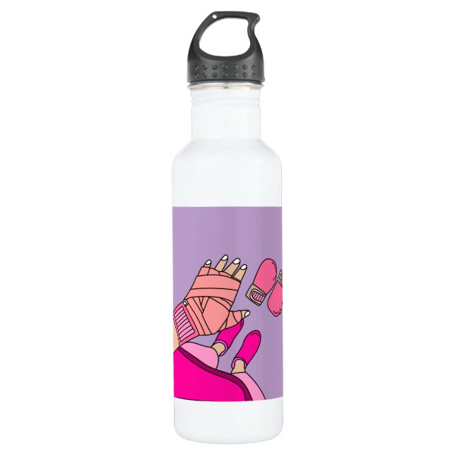 Bouteille D'eau Boxe Gants de boxe féminine rétro (Devant)