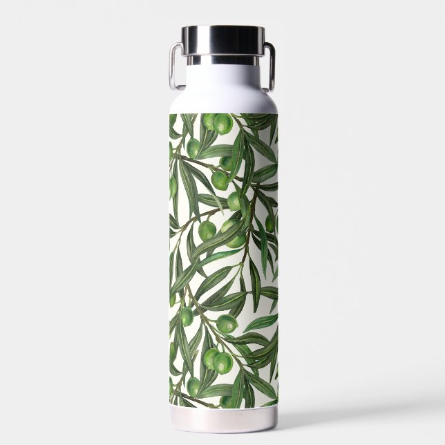 Bouteille D'eau Branches d'olive sur blanc (Avant)