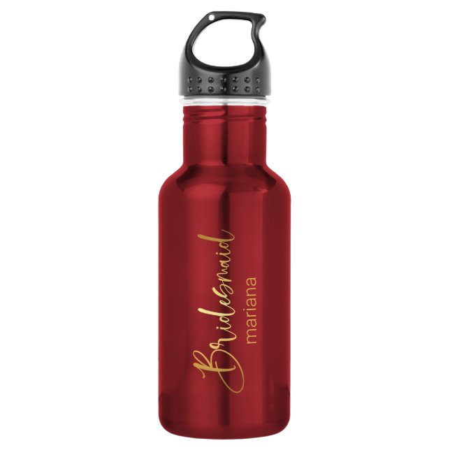 Bouteille D'eau bridesmaid or script nom personnalisé rouge (Devant)