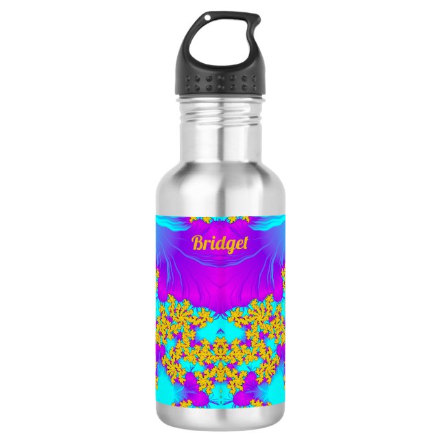 Bouteille D'eau BRIDGET~ GLOSSÉ!~Turquoise jaune violet bleu 3D ~ (Devant)