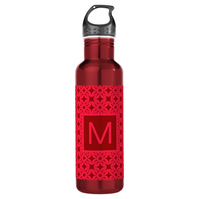 Bouteille D'eau Bright Red Ornate Pattern Monogrammed (Devant)