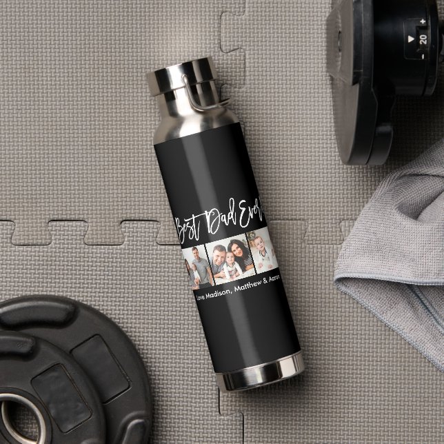 Bouteille D'eau Brochure moderne Script Best Papa Ever 3 Photo (Couvercle)