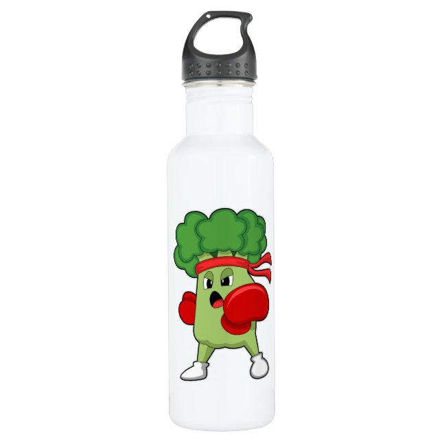 Bouteille D'eau Brocoli à la boîte avec gants de boxe (Devant)