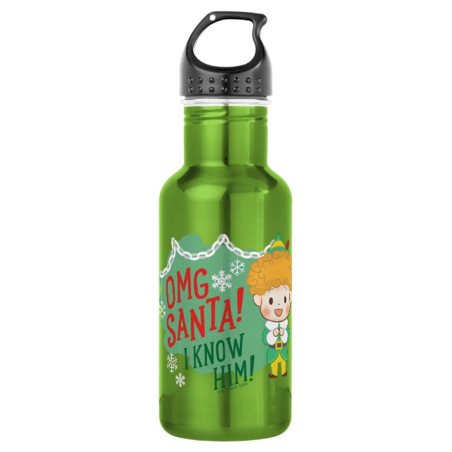Bouteille D'eau Buddy l'Elf OMG Père Noël ! Je Le Connais ! (Devant)
