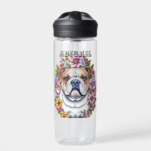 Bouteille D'eau Bulldog personnalisé et fleurs lunaires