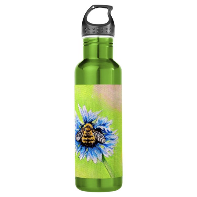 Bouteille D'eau Bumble Bee sur une peinture à fleurs (Devant)