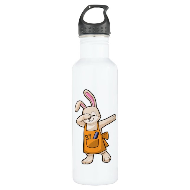 Bouteille D'eau Bunny comme coiffeur avec peigne et ciseaux (Devant)