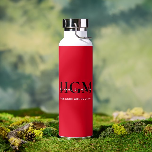 Bouteille D'eau Business Modern Rouge Noir 3 Lettre Monogramme Log (Extérieur)