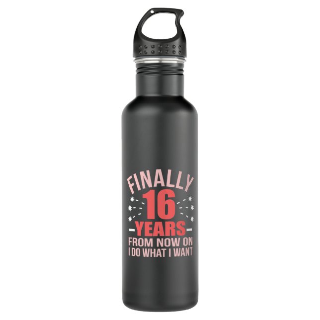 Bouteille D'eau Cadeau d'anniversaire | Enfin 16 Ans (Devant)