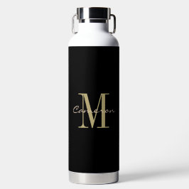 Bouteille D'eau Cadeau personnalisé Monogramme noir et or