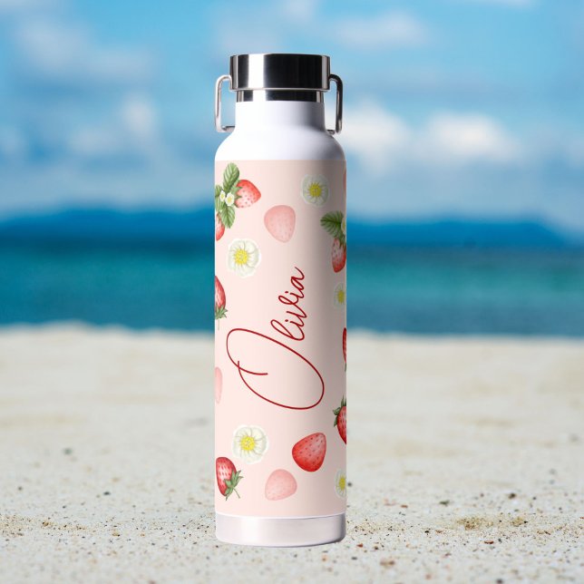 Bouteille D'eau Cadeaux de fraises nom personnalisé (Strawberry themed personalized water bottle gift for girls, bridesmaid gifts, birthday gifts)