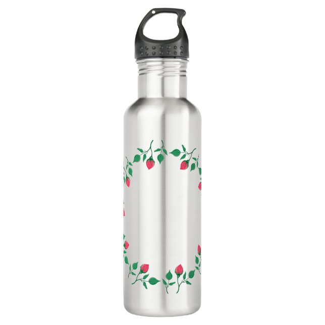 Bouteille D'eau Cadre rond fleuri avec fleurs roses (Devant)