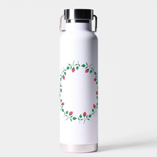 Bouteille D'eau Cadre rond fleuri avec fleurs roses (Avant)