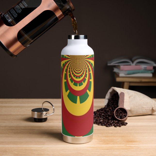 Bouteille D'eau Café vert doré rouge rasta de Jamaïque (Café)