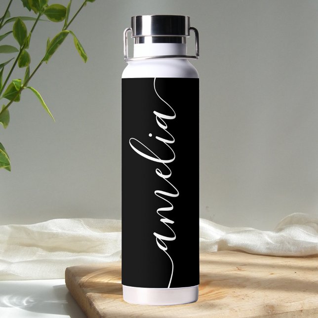 Bouteille D'eau Calligraphie de fille Noir moderne (Créateur téléchargé)