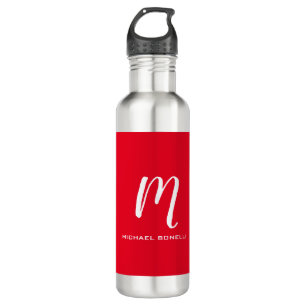 Bouteille D'eau Calligraphie stylisé blanc rouge monogramme votre