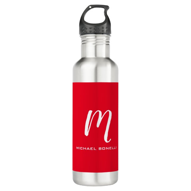 Bouteille D'eau Calligraphie stylisé blanc rouge monogramme votre  (Devant)